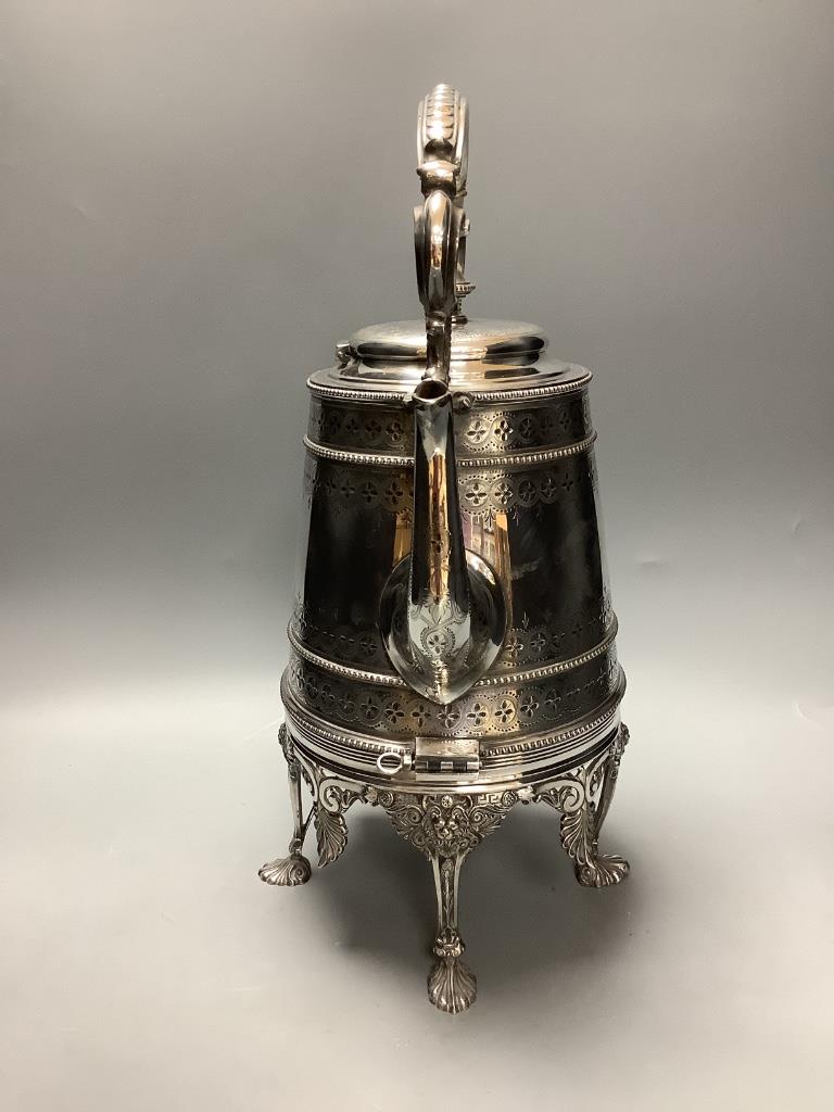 An Elkington's silver plated tea kettle on stand, height 43cm